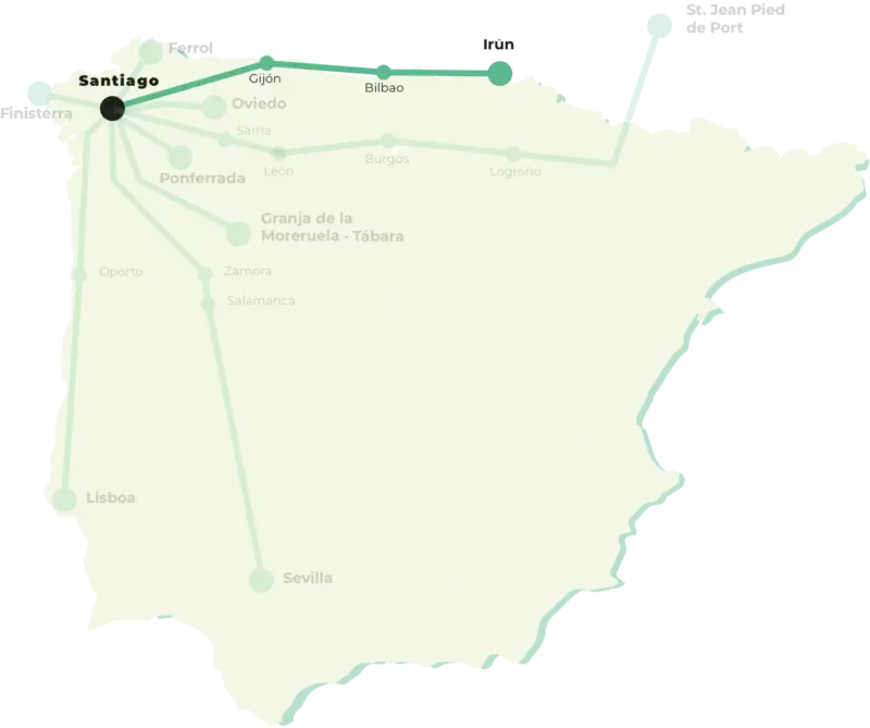 Mappa dei Cammino del Nord