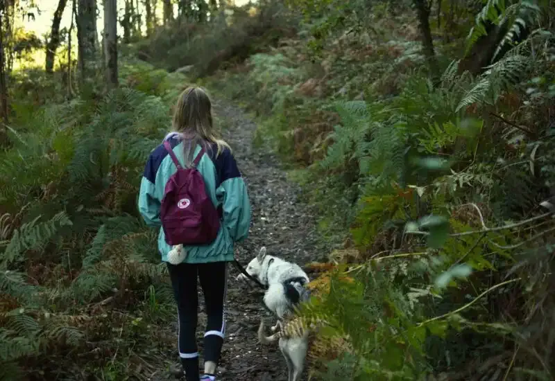 Una peregrina con perro en el Camino