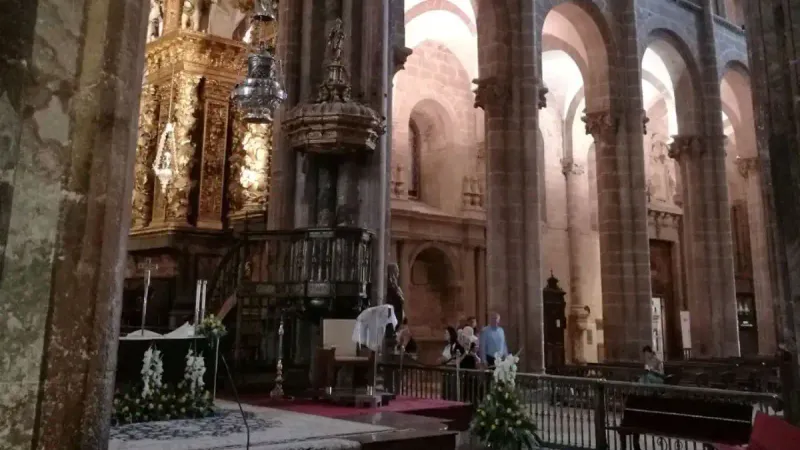 The Botafumeiro hanging in the crossing of Santiago Cathedral