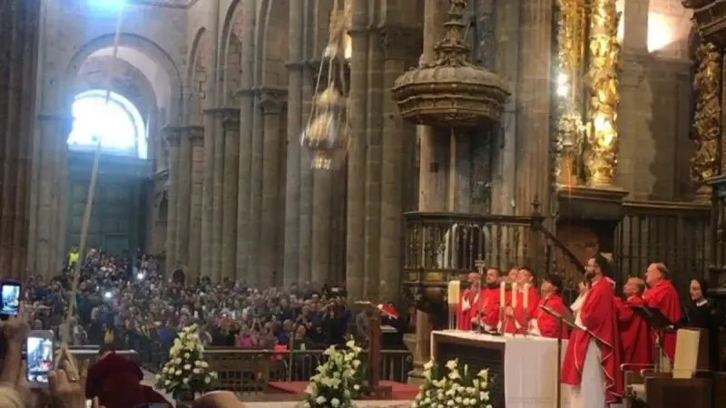 The Botafumeiro in full flight during a Mass in Santiago Cathedral
