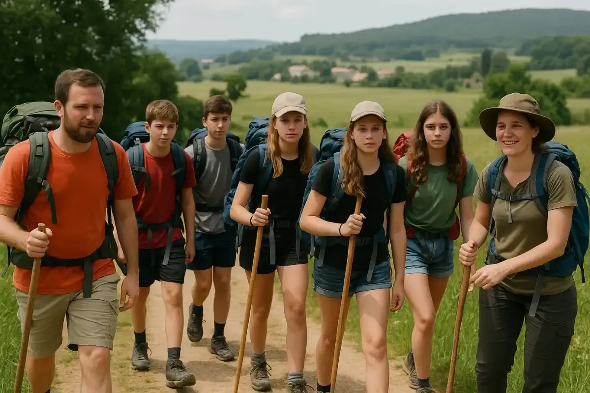 Monitores y adolescentes en el Camino de Santiago