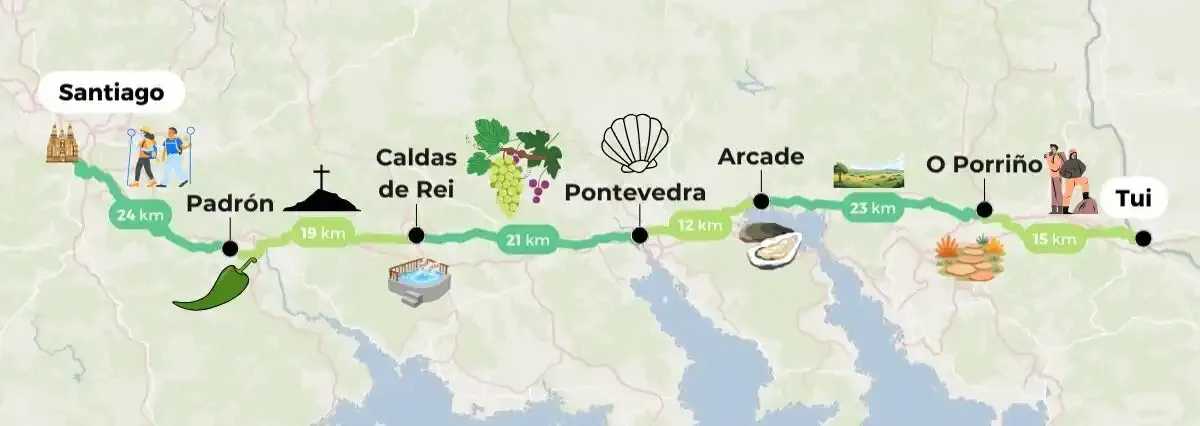 Mapa del Camino de Santiago desde Tui