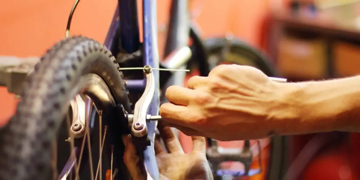 Pellegrino che regola una bicicletta